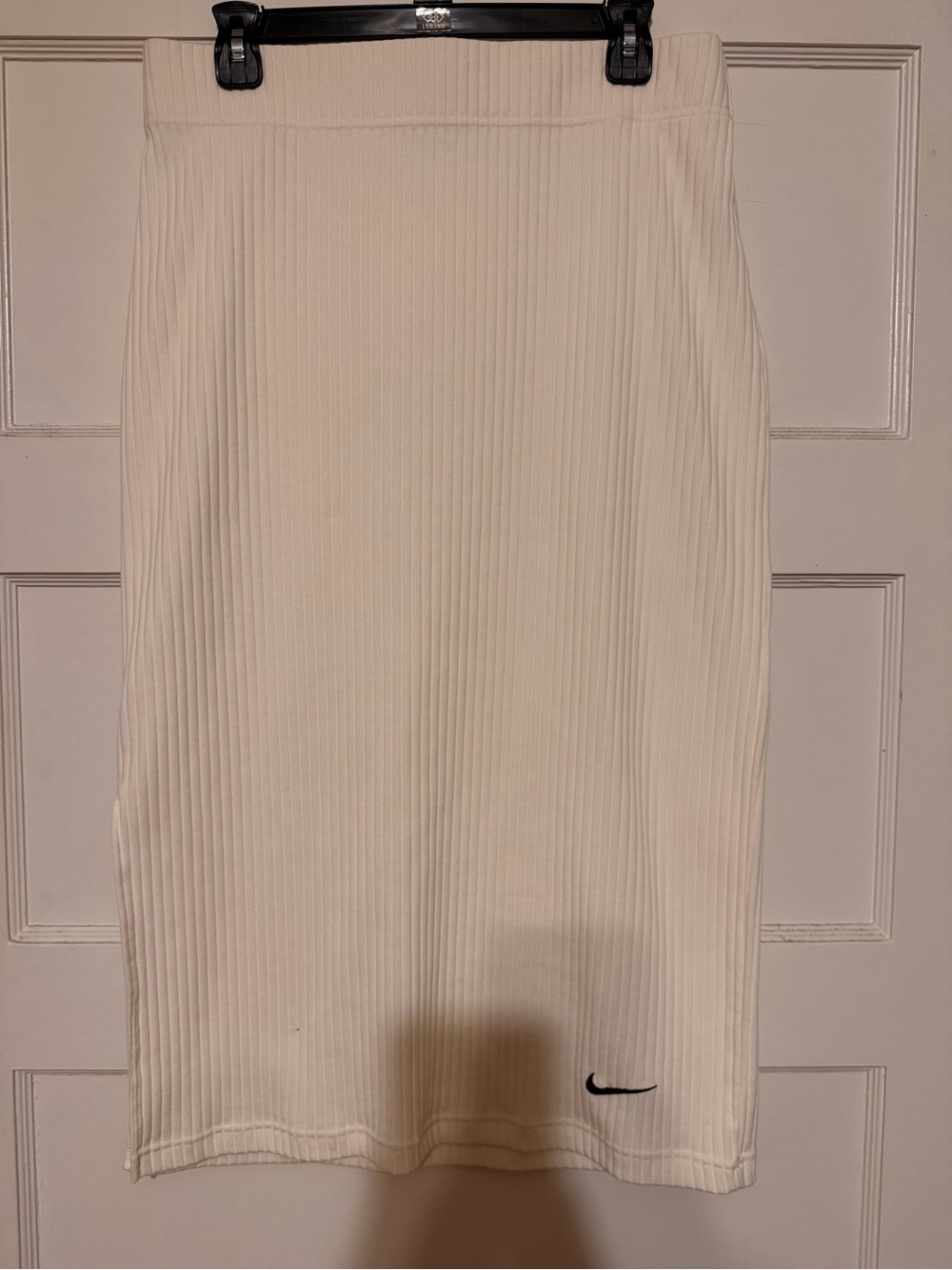 Nike Cream Ribbed Midi Skirt with Black Swoosh